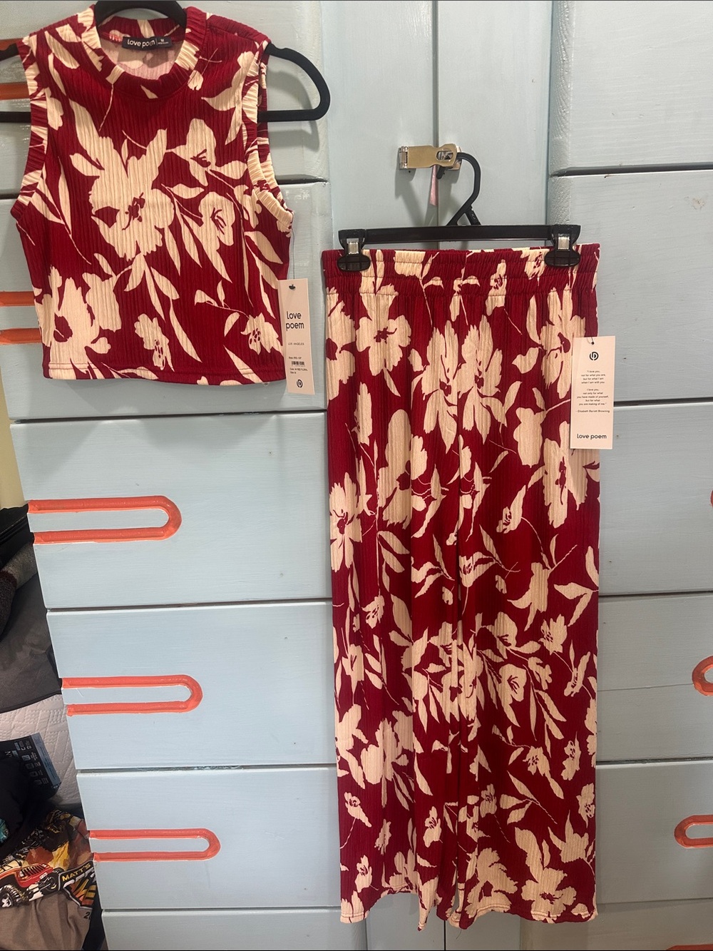Love Poem Red Floral Two-Piece Pantsuit